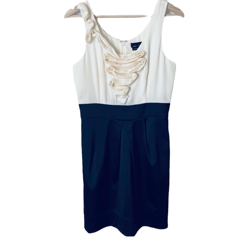 MAX and CLEO silk and satin eggshell + black dress mini shirt 6864
